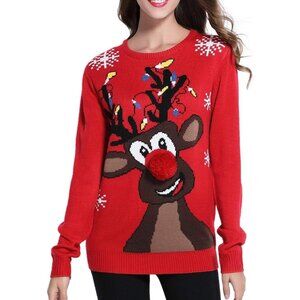 Women's Christmas Reindeer Traditional Knitted Holiday Ugly Pullover Cardigan